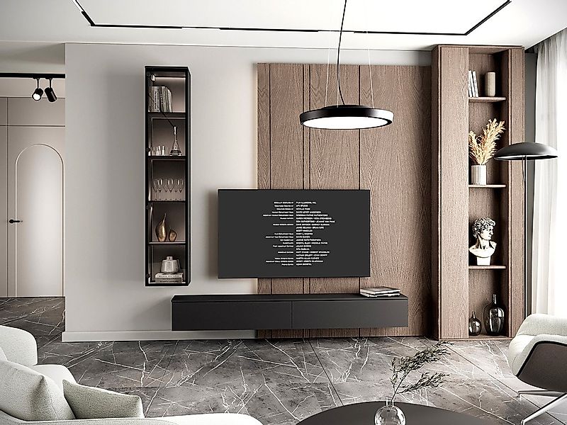 MOEBLINE Wohnwand Wohnwand Medienwand Anbauwand FIVO 2 Schwarz günstig online kaufen