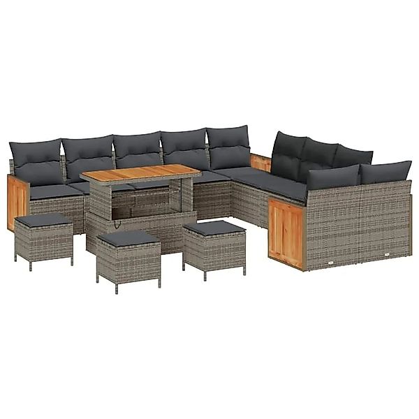 vidaXL Gartensofa-set mit Kissen 18-Tlg Grau Poly-Rattan 3365323 günstig online kaufen