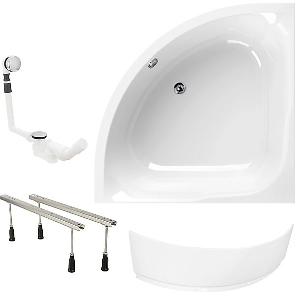 Calmwaters Eckbadewanne Modern Small 2 120x120 cm Set Schürze Wannenfuß & A günstig online kaufen