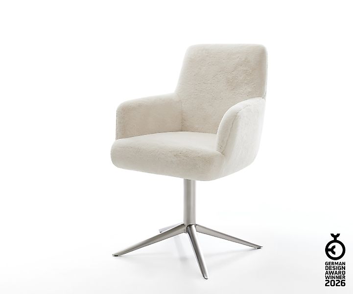 Drehstuhl Heira-Flex mit Armlehnen Plüsch Creme-Weiß Fußkreuz Edelstahl 360 günstig online kaufen