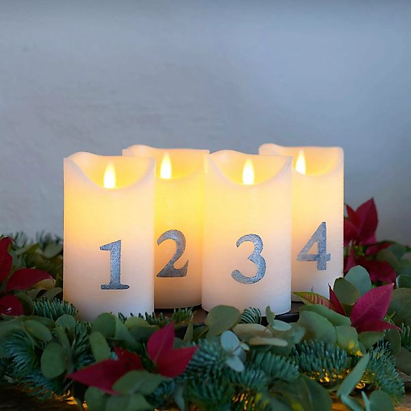 LED-Kerze Sara Advent 4er Höhe 12,5cm weiß/silber günstig online kaufen