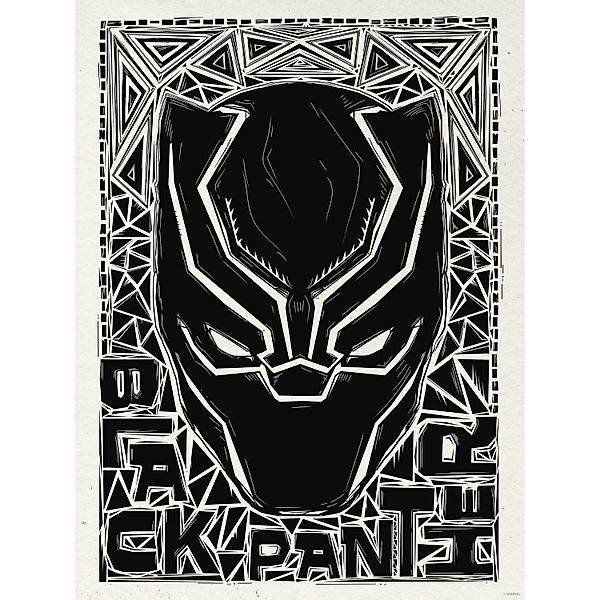 Komar Wandbild Marvel Black Panther Lino-Cut Helmet 30 cm x 40 cm Schwarz-W günstig online kaufen