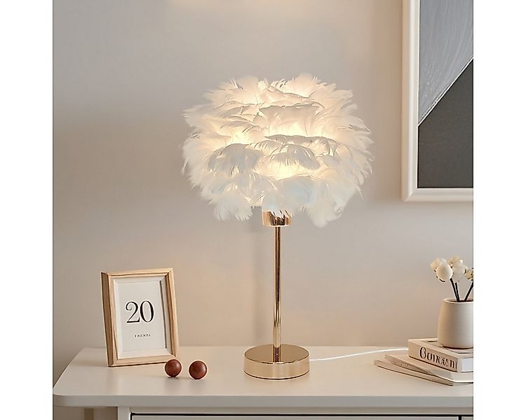 JDONG Tischleuchte Weiße kunstliche Feder, Deko Lampe Wohnzimmer 30/35cm, E günstig online kaufen