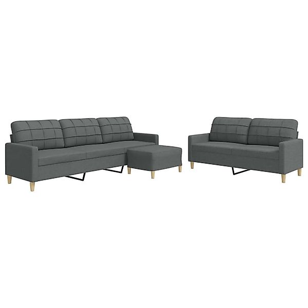 vidaXL 3-Tlg Sofagarnitur mit Fußhocker Dunkelgrau Stoff 2162852 günstig online kaufen
