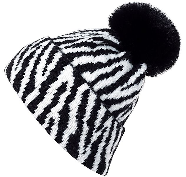 styleBREAKER Bommelmütze Strick Bommelmütze mit Zebra Muster (1-St) günstig online kaufen