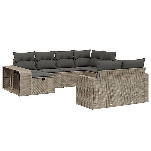 vidaXL 10-Tlg Garten-Sofagarnitur mit Kissen Hellgrau Poly Rattan 3266242 günstig online kaufen