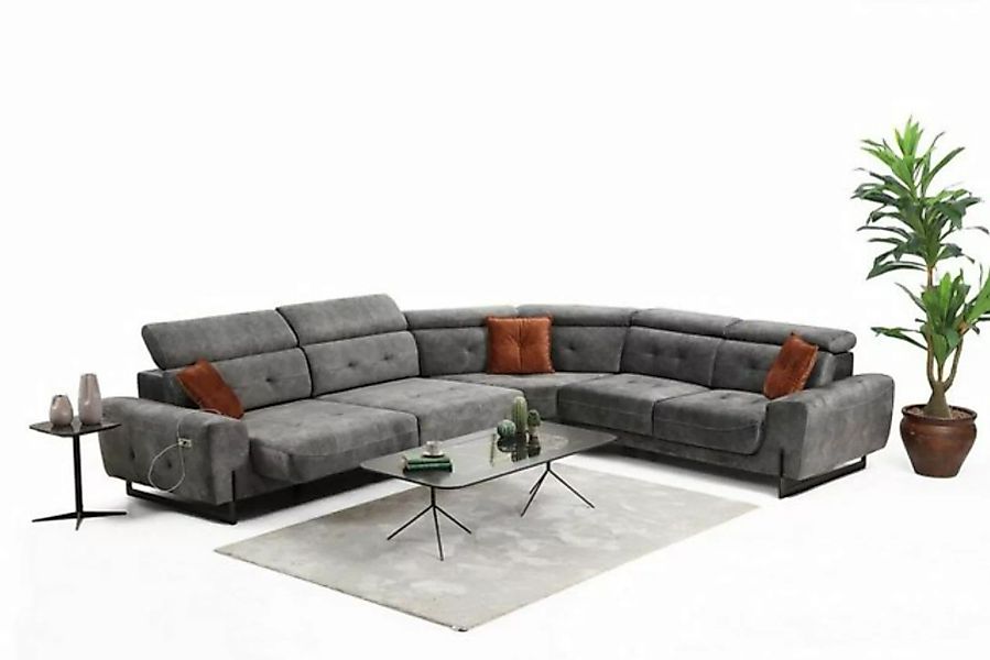 JVmoebel Ecksofa Grau Ecksofa Designer Wohnzimmer Sofa Couch U-Form Polster günstig online kaufen