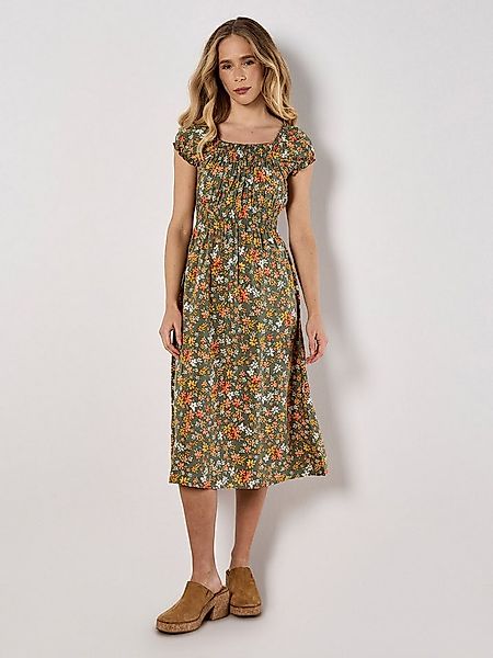 Apricot Druckkleid Milkmaid Ditsy Midi Dress mit Smokdetails, mit Blumendru günstig online kaufen