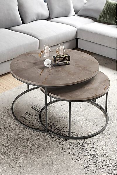 en.casa Couchtisch (2-St), 2er-Set, ineinander schiebbar, runde Tischplatte günstig online kaufen