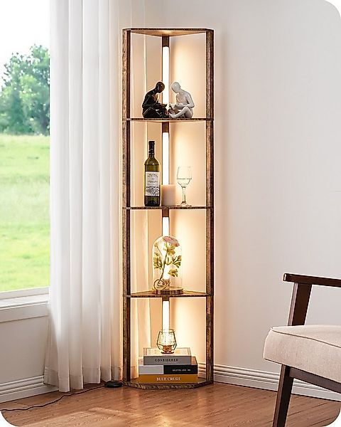 EDISHINE Stehlampe Wohnzimmer, Standleuchte mit 4 Holz-Regal, LED fest inte günstig online kaufen