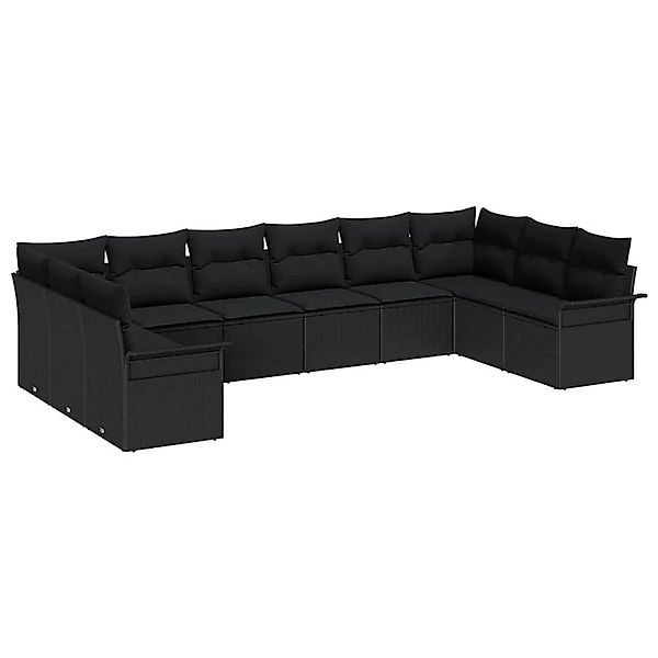 vidaXL Garten-Sofa-Set mit Kissen 10-Tlg Schwarz Poly Rattan 3345543 günstig online kaufen