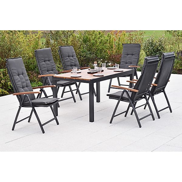 Merxx Thasos Set 13-tlg. 6 Klappsessel 6 Auflagen Gartentisch 150(200)x90 c günstig online kaufen