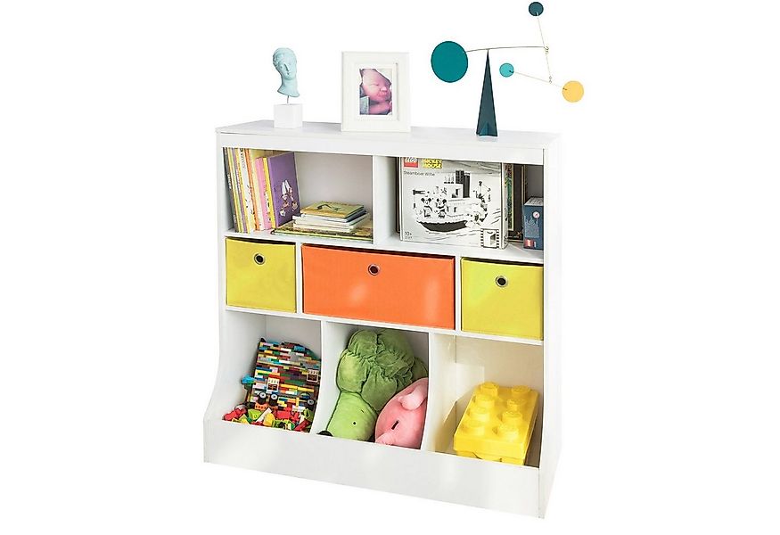 SoBuy Bücherregal KMB26/KMB27, Kinderregal mit 5 Ablagefächern und 3 Stoffb günstig online kaufen