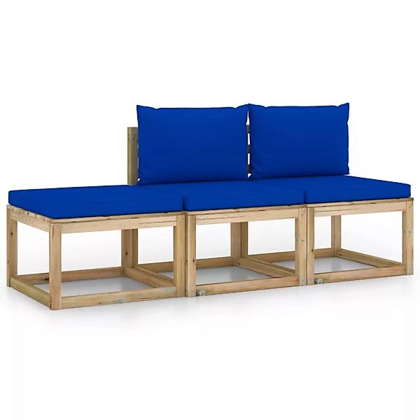 3-tlg. Garten-lounge-set Mit Blauen Kissen günstig online kaufen
