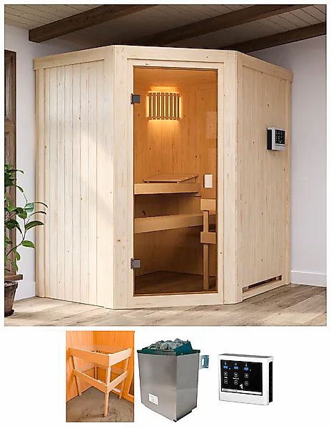 Karibu Sauna »Faurin« mit Ofen 9 kW ext. Strg. günstig online kaufen