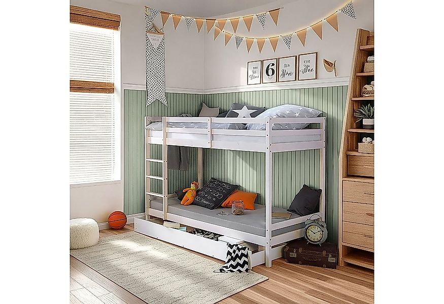 Homestyle4u Etagenbett in Weiß mit Matratze und Bettkasten 90x200 cm 2502 günstig online kaufen
