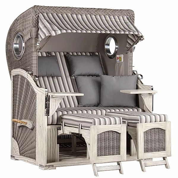 GarWoh Strandkorb Rantum Mahagoni Washed Grey PE Koboo Grey Dessin 545 günstig online kaufen