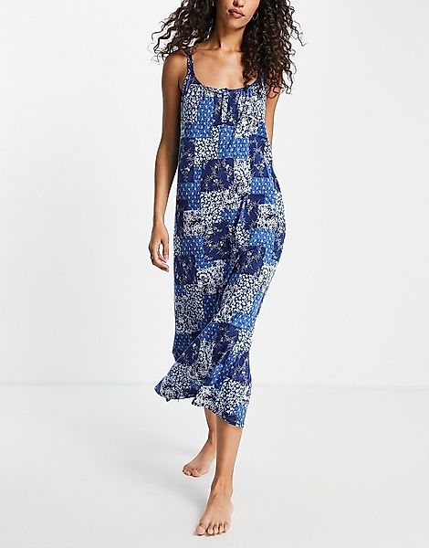 Lauren by Ralph Lauren – Nachthemd in Blau mit Paisley-Muster und Patch günstig online kaufen