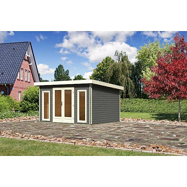 Karibu Holz-Gartenhaus Norrköping Terragrau Pultdach Lackiert 365 cm x 305 günstig online kaufen