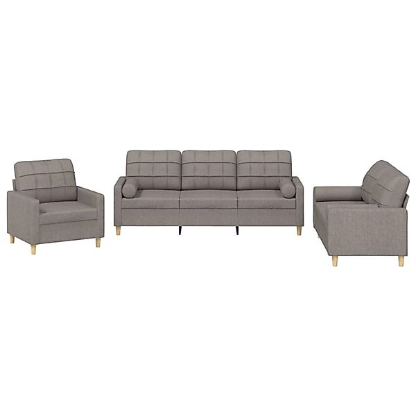 vidaXL 3-Tlg Sofagarnitur mit Kissen Taupe Stoff 3201265 günstig online kaufen