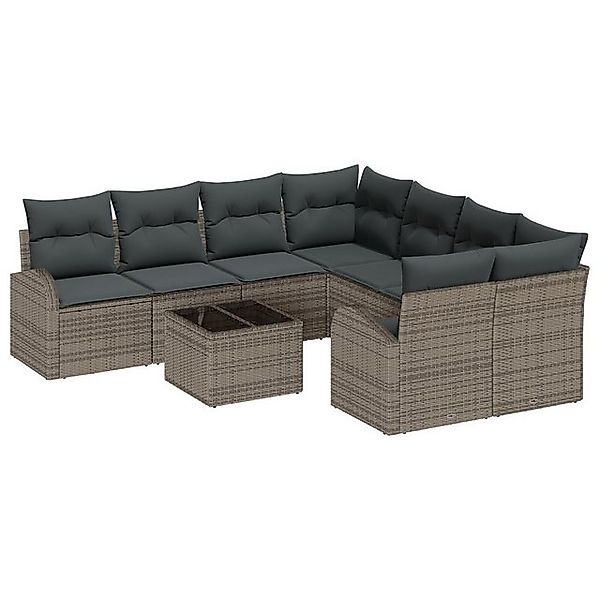 vidaXL Loungesofa 9-teiliges Garten Sofa Set mit Kissen aus grauem Poly-Rat günstig online kaufen