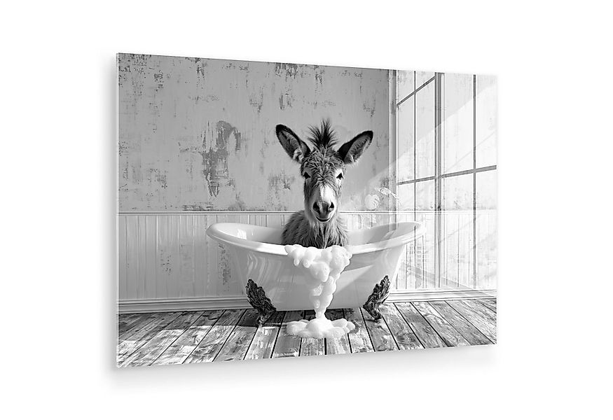 MuchoWow Acrylglasbild Esel - Tier - Vintage - Badewanne - Schwarz - Weiß, günstig online kaufen