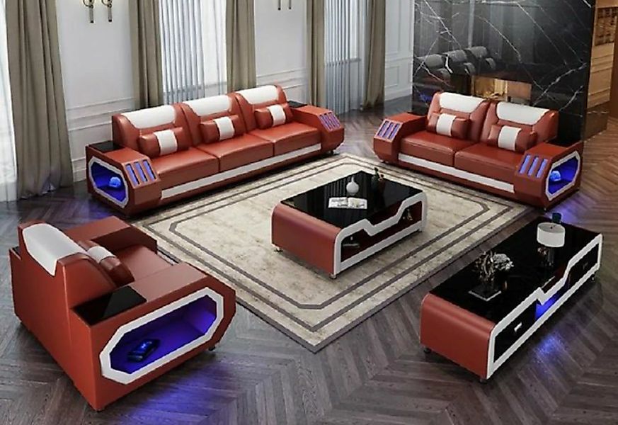 JVmoebel Sofa Ledersofa Couch Sofa Garnitur 3+1+1 Beleuchtete Designer Couc günstig online kaufen