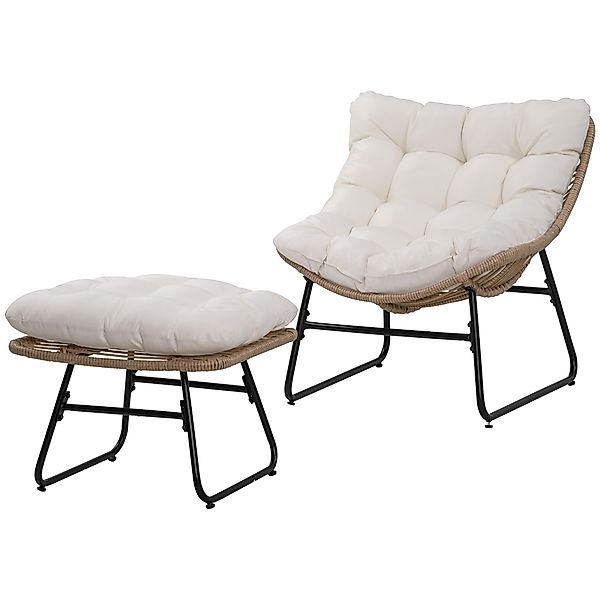 Outsunny Garten-Liegestuhl mit passendem Hocker aus Epoxid-Metall und Polyr günstig online kaufen