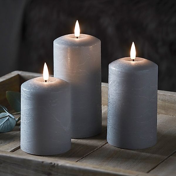 TruGlow® LED Kerzen Echtwachs Trio grau mit Fernbedienung günstig online kaufen