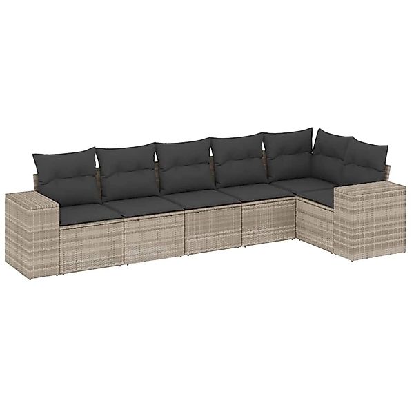vidaXL 6-Tlg Garten-Sofagarnitur mit Kissen Hellgrau Poly Rattan 3254929 günstig online kaufen