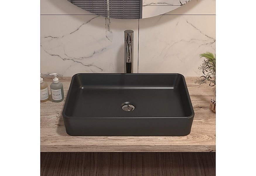 DeerValley Aufsatzwaschbecken Rechteckiges Keramik-Aufsatzbecken Schwarz/We günstig online kaufen