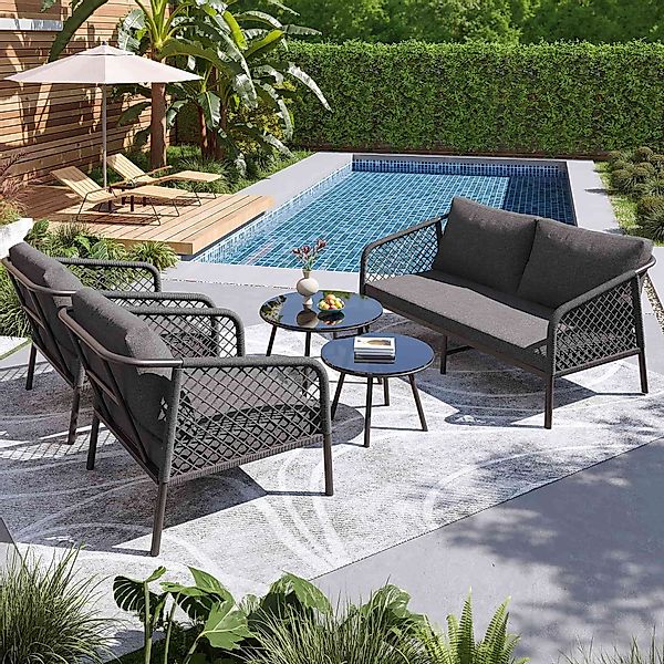 Yemaster Gartenlounge-Set 4-teiliges Outdoor-Lounge-Set aus Seil günstig online kaufen