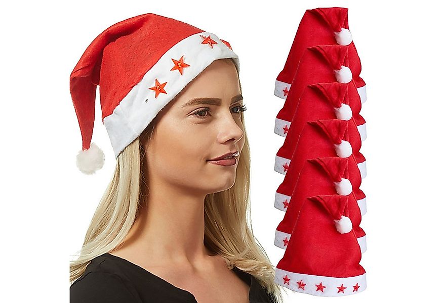 Annastore Bommelmütze 6 x Weihnachtsmütze mit blinkenden Sternen Nikolausmü günstig online kaufen