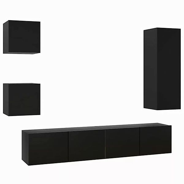 furnicato TV-Schrank 5-tlg. TV-Schrank-Set Schwarz Holzwerkstoff (1-St) günstig online kaufen