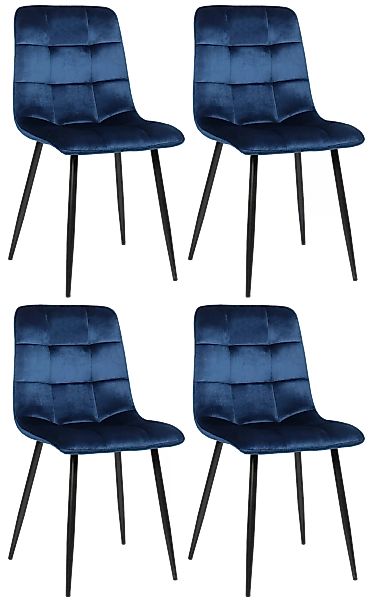 4er Set Esszimmerstuhl Tilde-blau-Samt günstig online kaufen