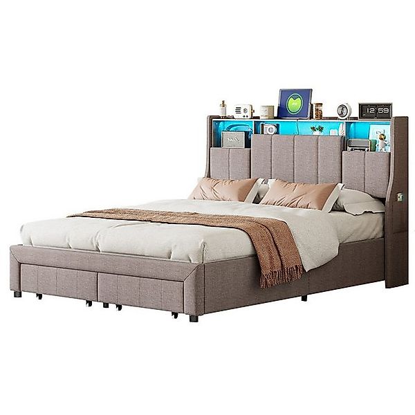 FUROKOY Polsterbett mit 2 Schubladen und Ambientelicht Doppelbett 140/160x2 günstig online kaufen