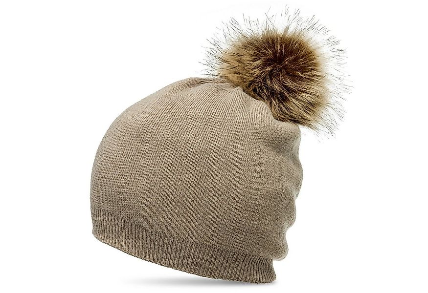 Caspar Bommelmütze MU187 elegante Damen Feinstrick Mütze Bommelmütze mit Fe günstig online kaufen