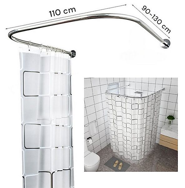Coradoma Duschvorhangstange U / L Form 90-130cm Winkelstange halbrund Dusch günstig online kaufen