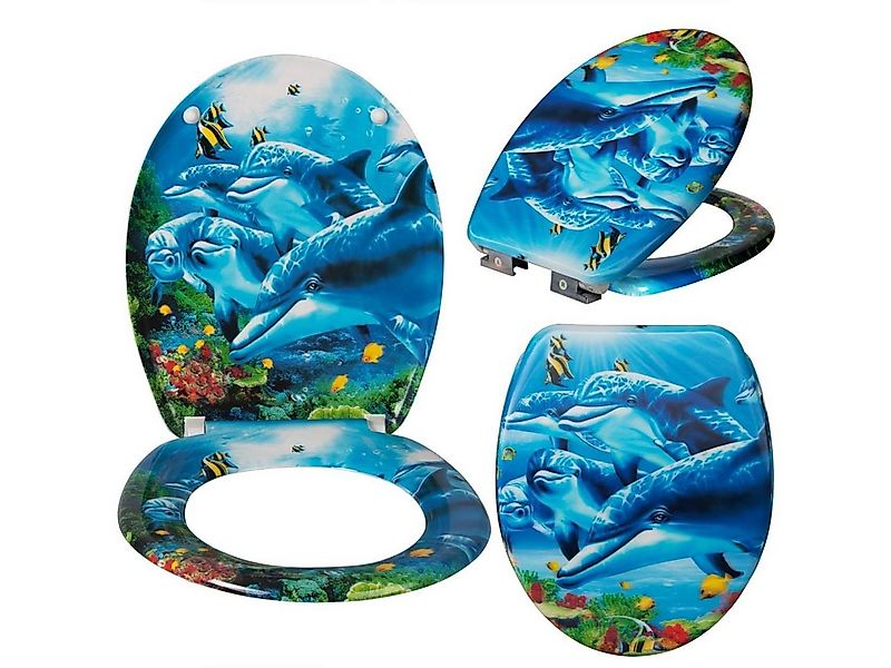 Woltu WC-Sitz, WC-Sitz Duroplast mit Absenkautomatik Delfine günstig online kaufen