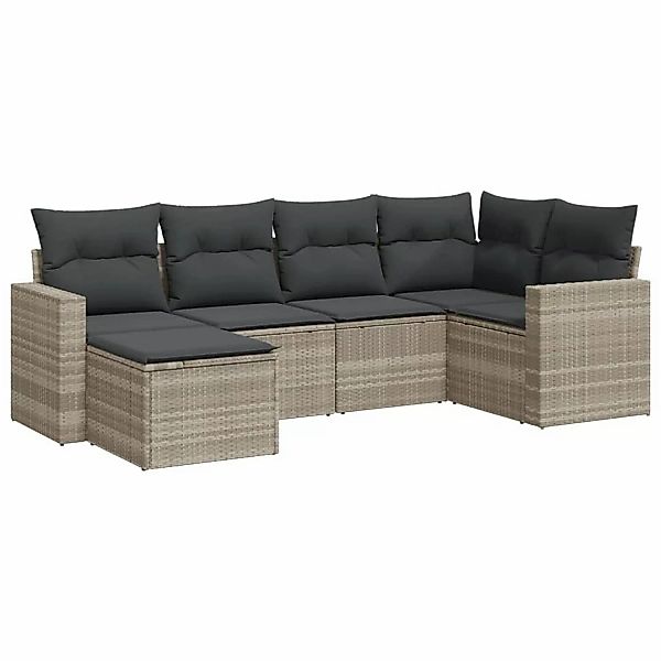 vidaXL 6-tlg Garten-Sofagarnitur mit Kissen Hellgrau Poly Rattan Modell 18 günstig online kaufen