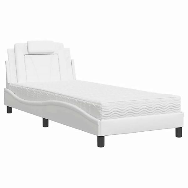 vidaXL Bett Bett mit Matratze Weiß 90x200 cm Kunstleder günstig online kaufen