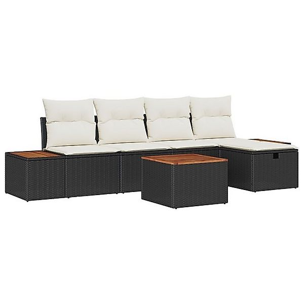 vidaXL Loungesofa 6-teiliges Garten-Sofa-Set mit Kissen Schwarz Poly-Rattan günstig online kaufen