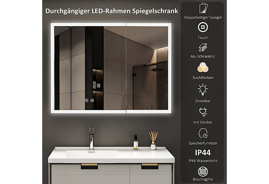 WDWRITTI Spiegelschrank 80 cm breit Aluminium Badezimmerspiegelschrank Schw günstig online kaufen