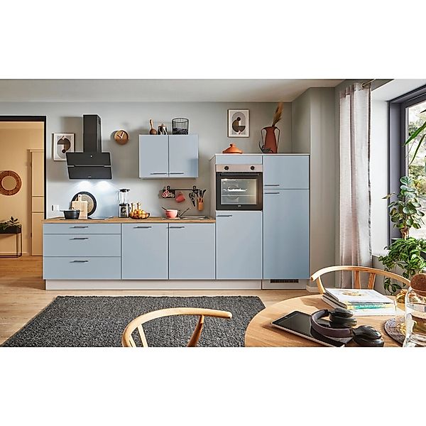 pino Küchenzeile 320 cm Pastellblau Anschlag rechts 2 Geräteschränke günstig online kaufen