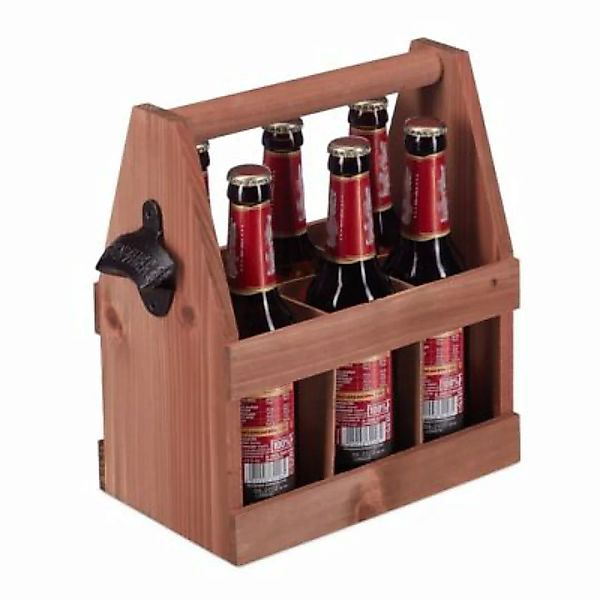 relaxdays Bierträger aus Holz mit Flaschenöffner braun günstig online kaufen