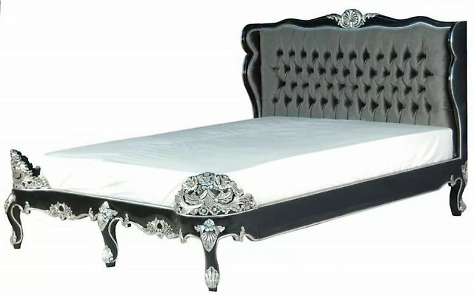Casa Padrino Bett Bett Barocco Splendid Schwarz / Silber Satinstoff 180 x 2 günstig online kaufen