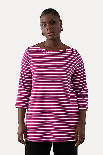 Ulla Popken T-Shirt Ringelshirt Pima Cotton U-Boot-Ausschnitt 3/4-Arm günstig online kaufen