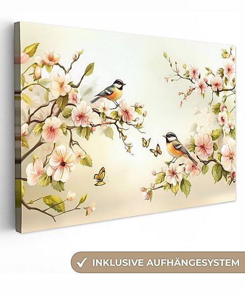 OneMillionCanvasses® Leinwandbild Äste - Blumen - Vögel - Rosa, Fotodruck ( günstig online kaufen