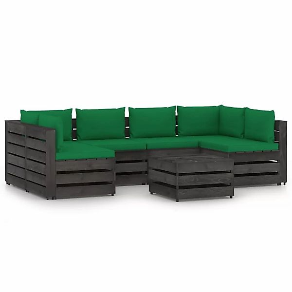7-tlg. Garten-lounge-set Mit Kissen Grau Imprägniertes Holz günstig online kaufen