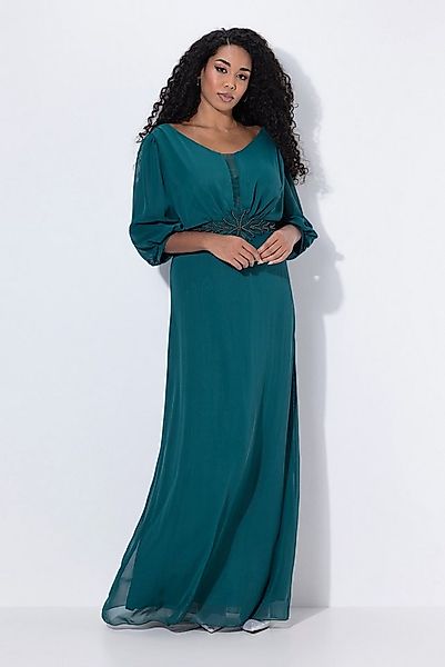 Ulla Popken Cocktailkleid Chiffon-Maxikleid doppellagig V-Ausschnitt 3/4-Ar günstig online kaufen